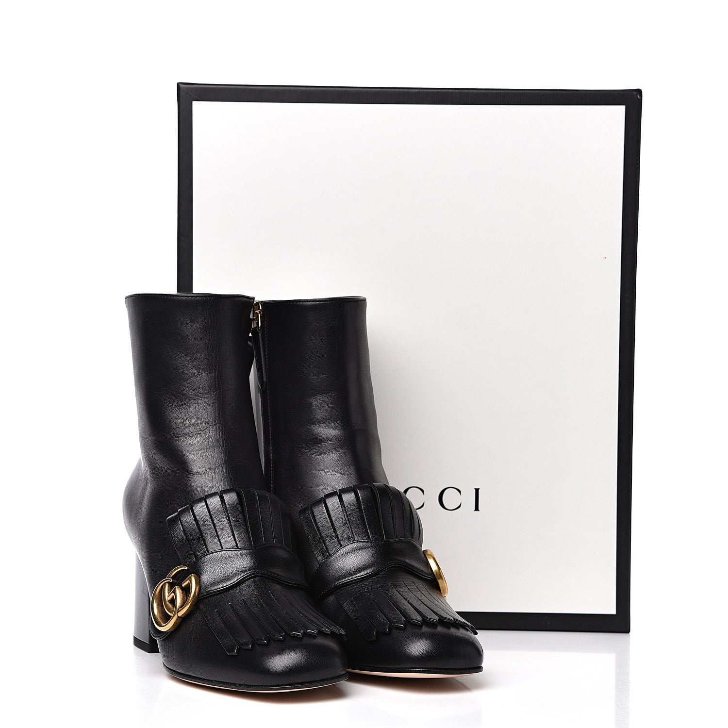 Gucci Malaga Kid GG Marmont Fringe 75mm Ankle Boots 39 Black 8 of 8