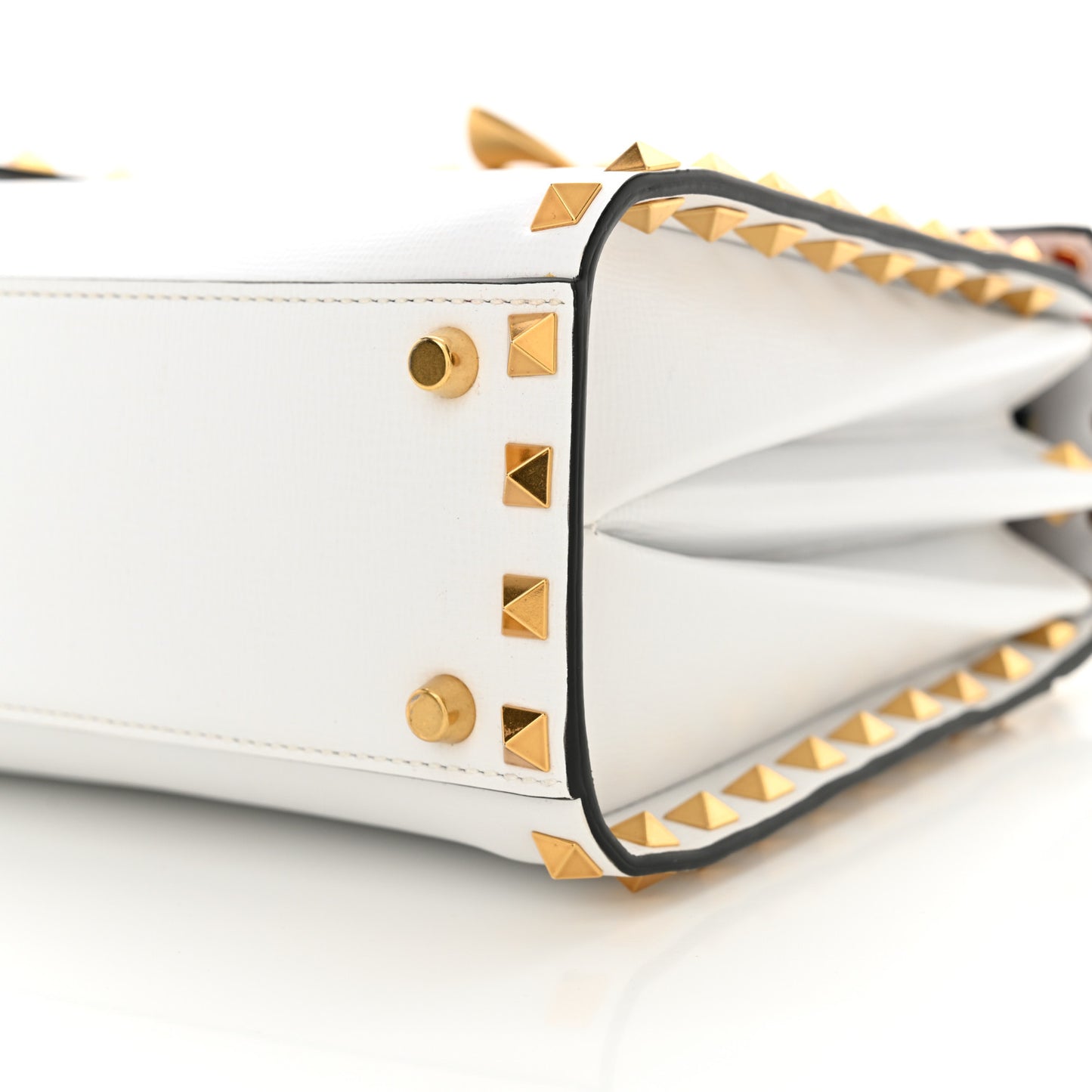 Grainy Calfskin Small Rockstud Alcove Top-Handle Flap Bag White