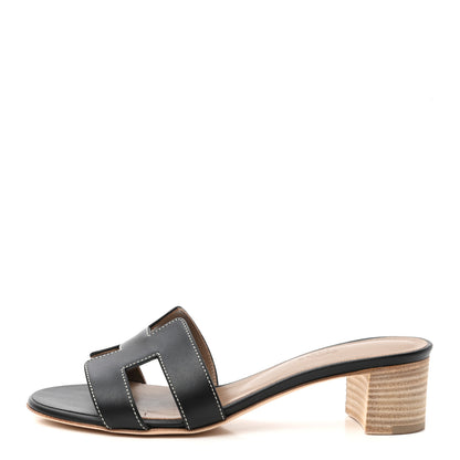 Hermes Calfskin Oasis Sandals 37 Black 1 of 10