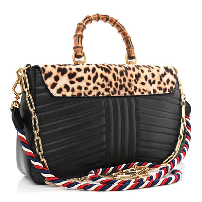 Gucci Calfskin Tarapunta Pony Hair Jaguar Print Bamboo Top Handle Flap Bag Black 3 of 10