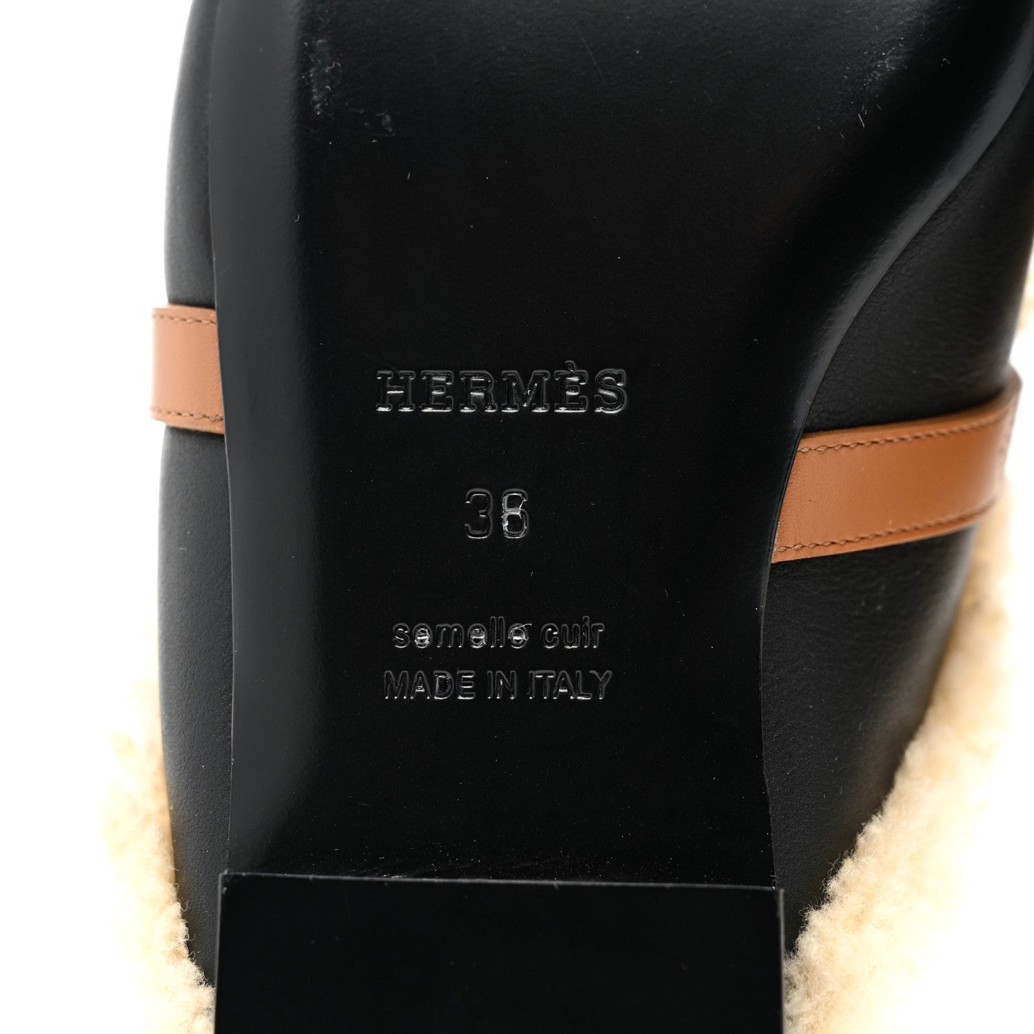 Hermes Shearling Calfskin Womens Oz Mules 36 Naturel Black 9 of 10