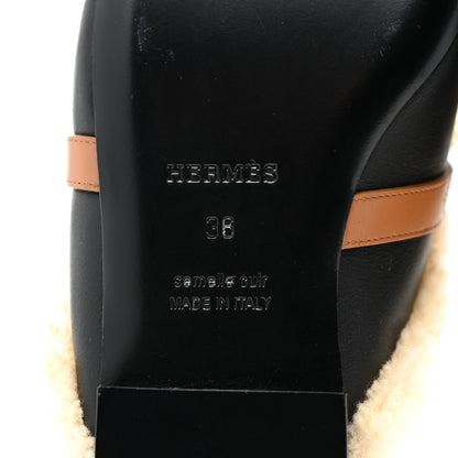 Hermes Shearling Calfskin Womens Oz Mules 36 Naturel Black 9 of 10