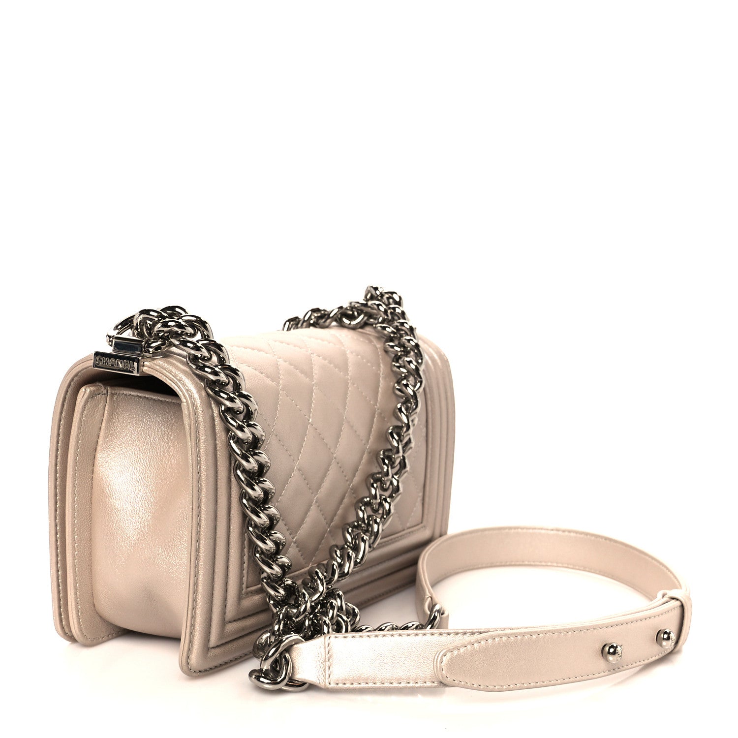 Chanel Metallic Calfskin Quilted Small Boy Flap Light Pink 3 of 10