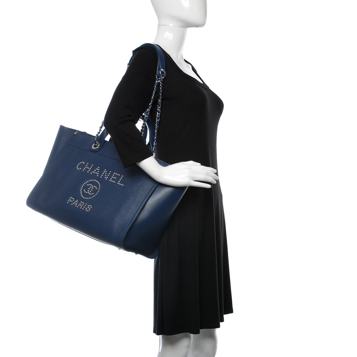 Caviar Large Studded Deauville Tote Navy