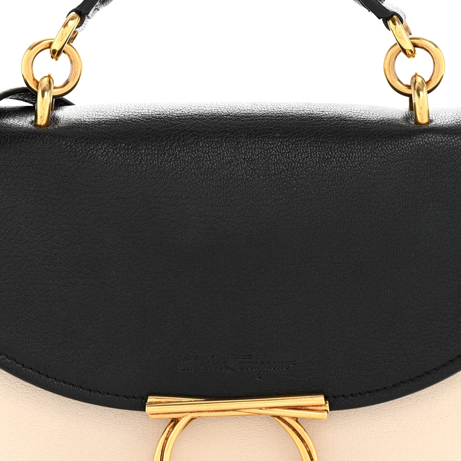 Salvatore Ferragamo Calfskin Small Margot Top Handle Satchel Bone Black 7 of 13