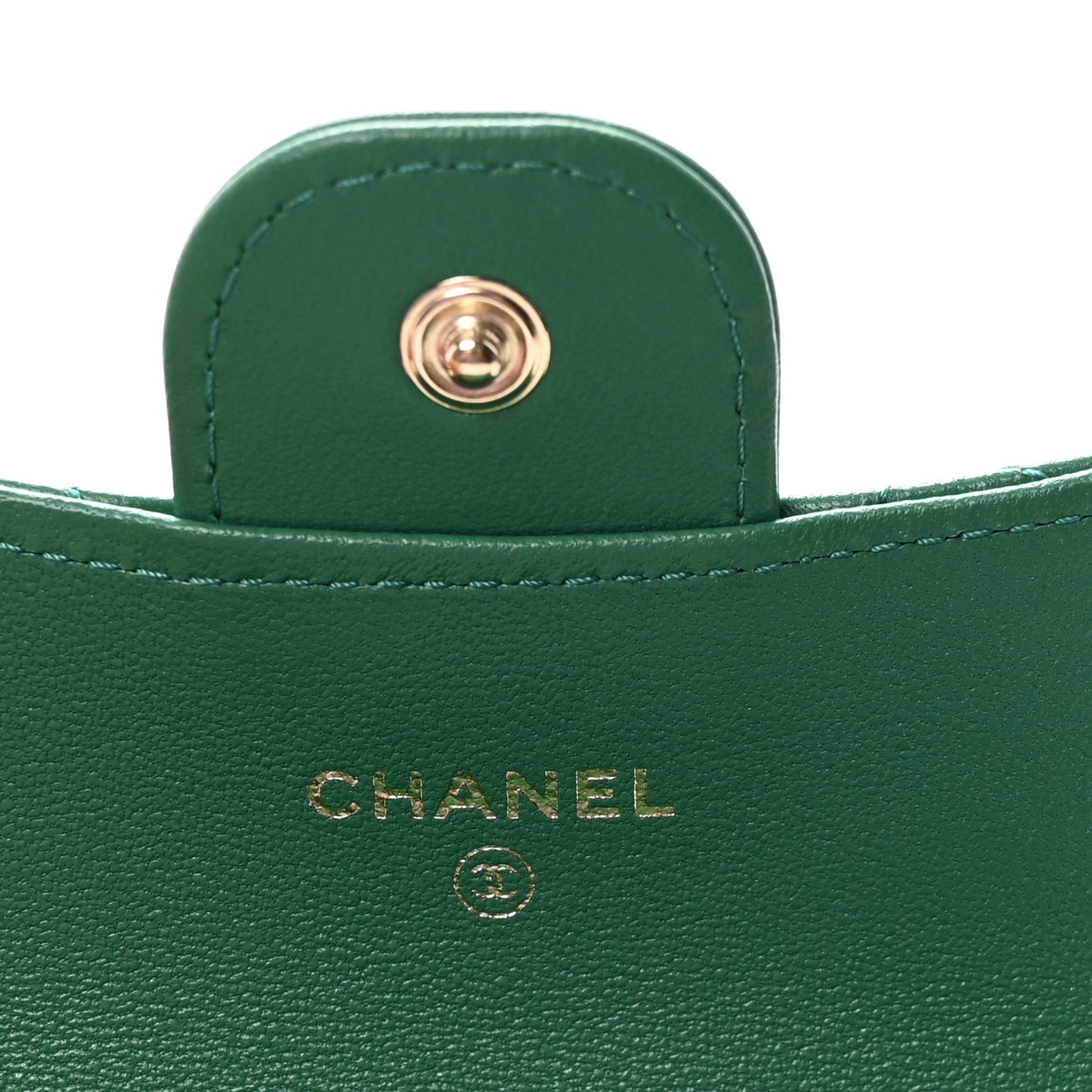 Lambskin Quilted Flap Card Holder Wallet Green
