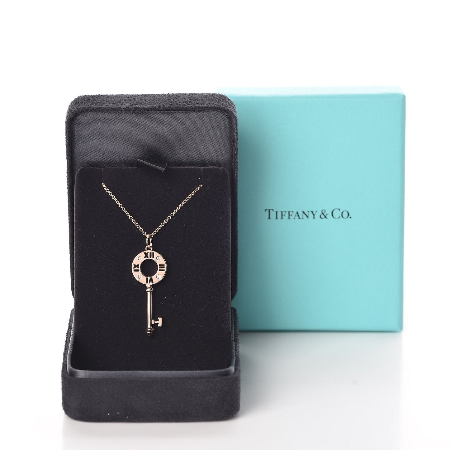 18K Rose Gold Diamond Atlas Pierced Key Pendant Necklace