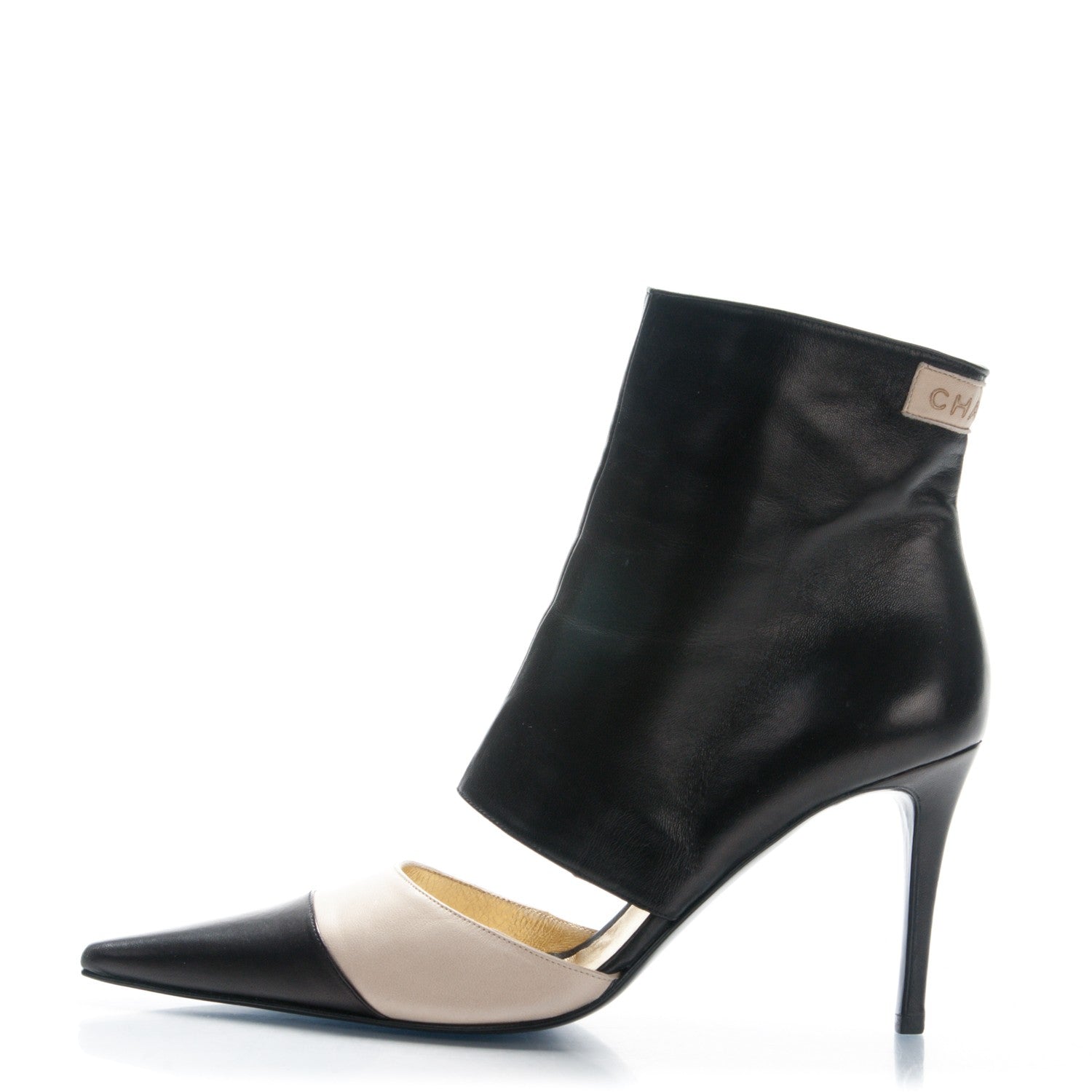 Chanel Lambskin Cap Toe Open Short Boots 37.5 Beige Black 1 of 8