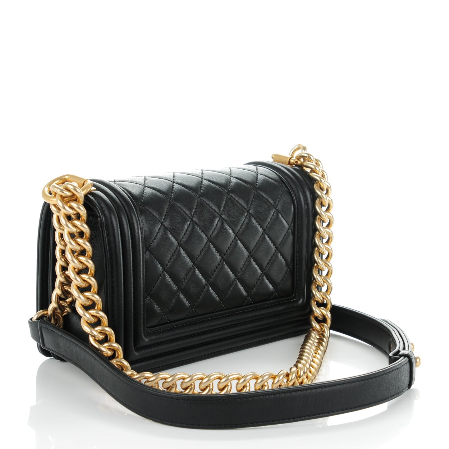 Lambskin Quilted Small Boy Flap Black