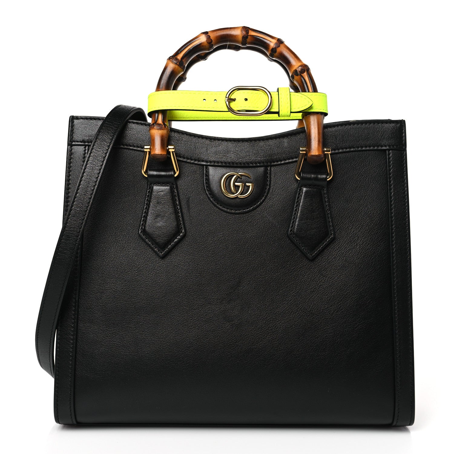Gucci Calfskin Small Diana Tote Bag Black Yellow Fluo 1 of 9