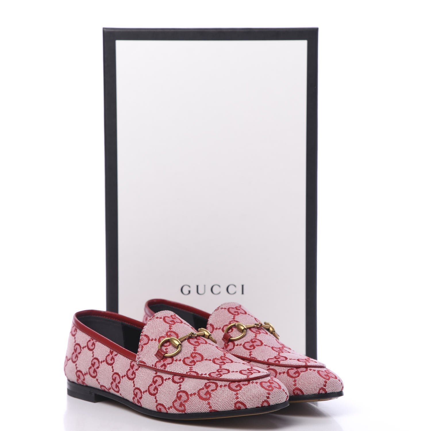 Gucci Canvas GG Monogram Horsebit Womens Jordaan Loafers 36.5 Gardenia Hibiscus Red 8 of 8