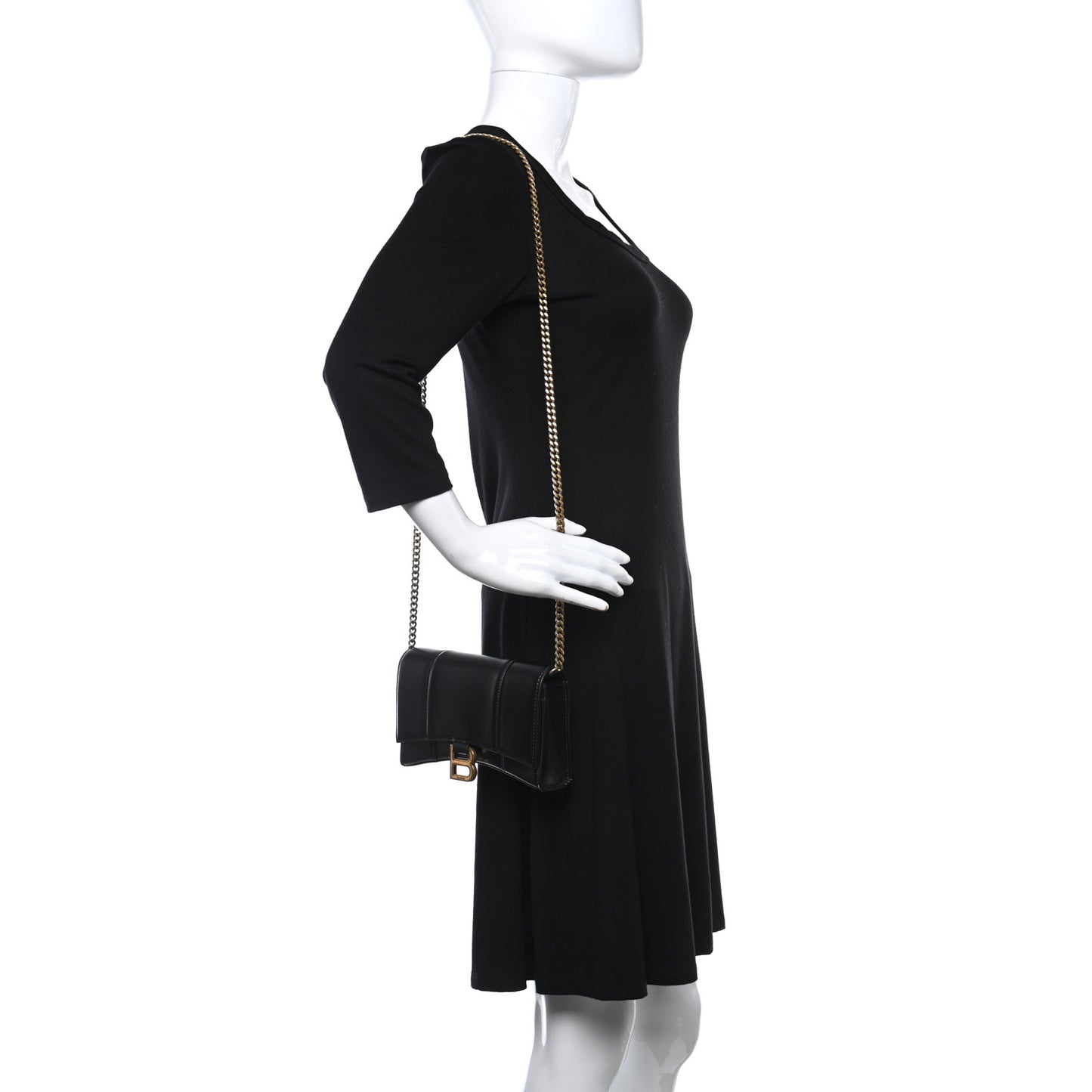 Shiny Box Calfskin Hourglass Chain Bag Black
