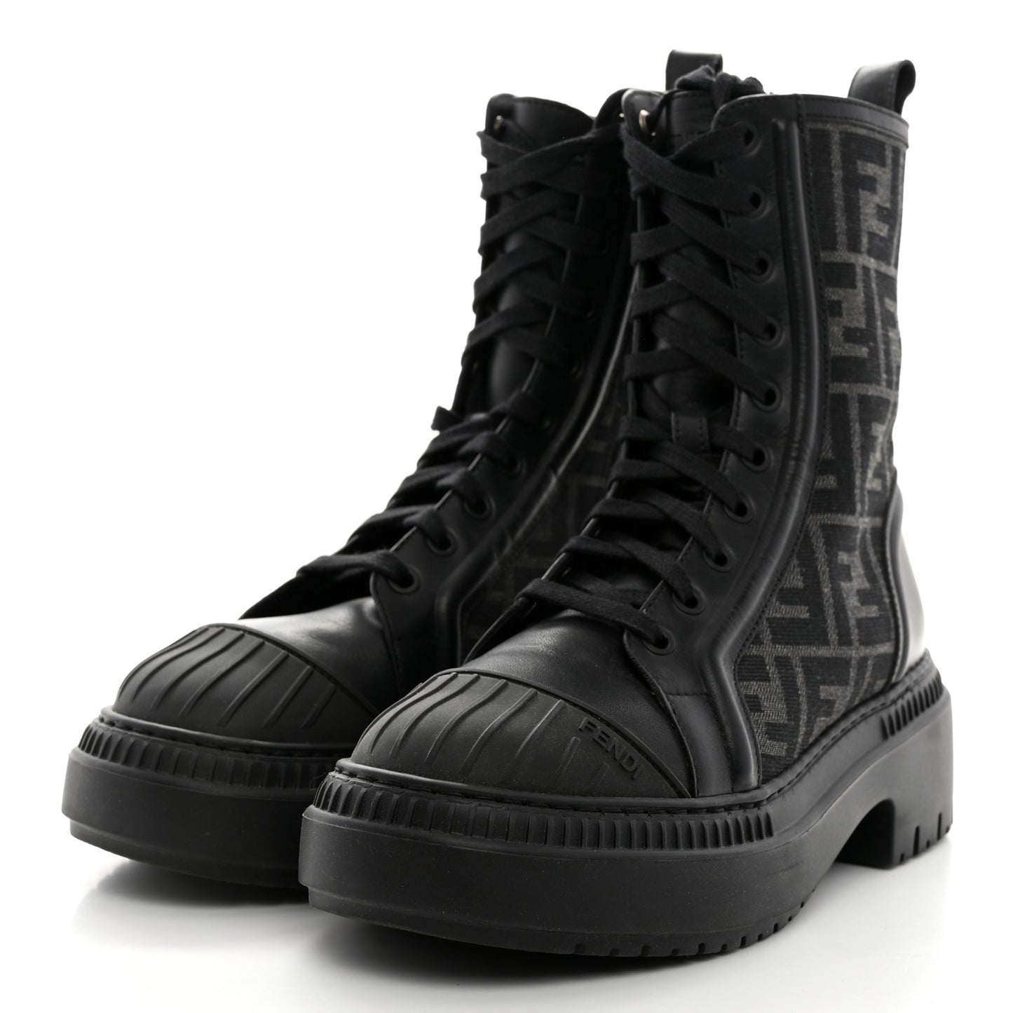 Fabric Jacquard Vitello FF Domino 50mm Biker Boots 35.5 Black Asfalto