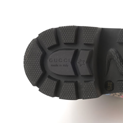 Gucci GG Supreme Monogram Flora Lace Up Combat Ankle Boots 38.5 Beige Multicolor Red 6 of 13