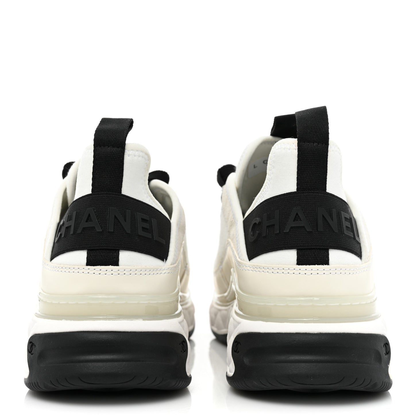 Velvet Calfskin Mixed Fibers CC Sneakers 38.5 Ivory Black