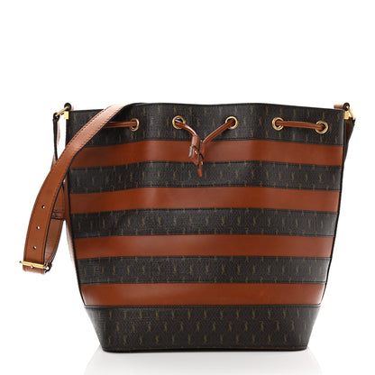 Saint Laurent Canvas Smooth Calfskin Le Monogramme Striped Bucket Bag Brown 3 of 11