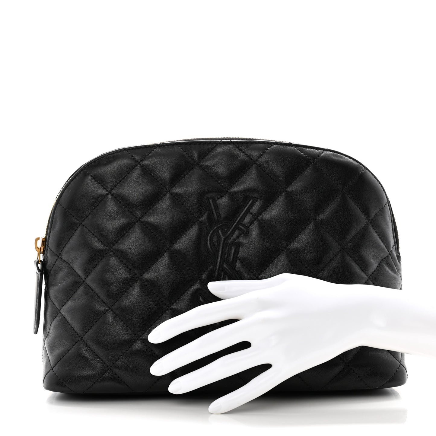 Calfskin Quilted Embroidered Cassandre Large Cosmetic Pouch Black