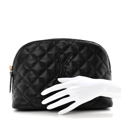 Saint Laurent Calfskin Quilted Embroidered Cassandre Large Cosmetic Pouch Black 2 of 9