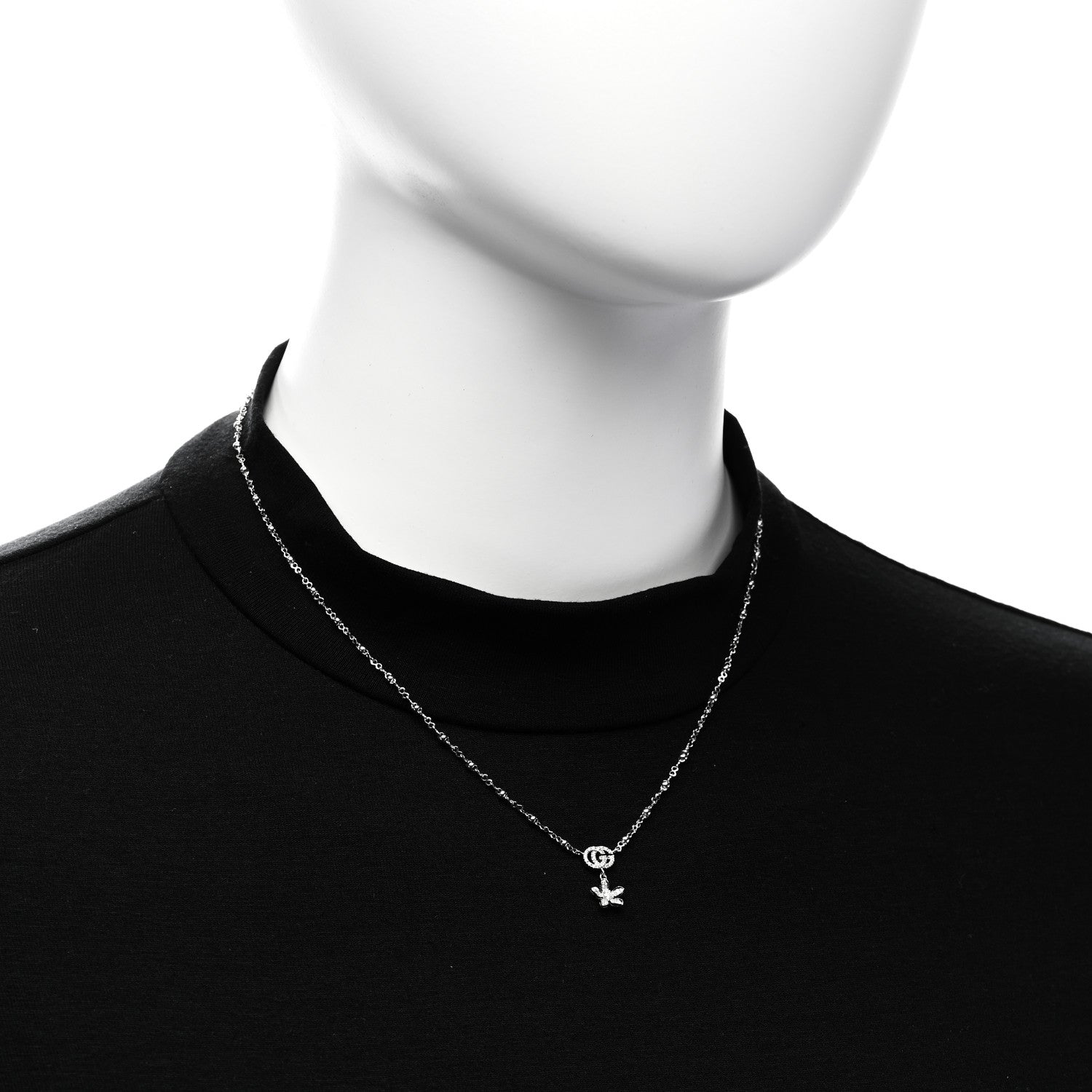Gucci 18K White Gold Diamond GG Flora Pendant Necklace 2 of 6