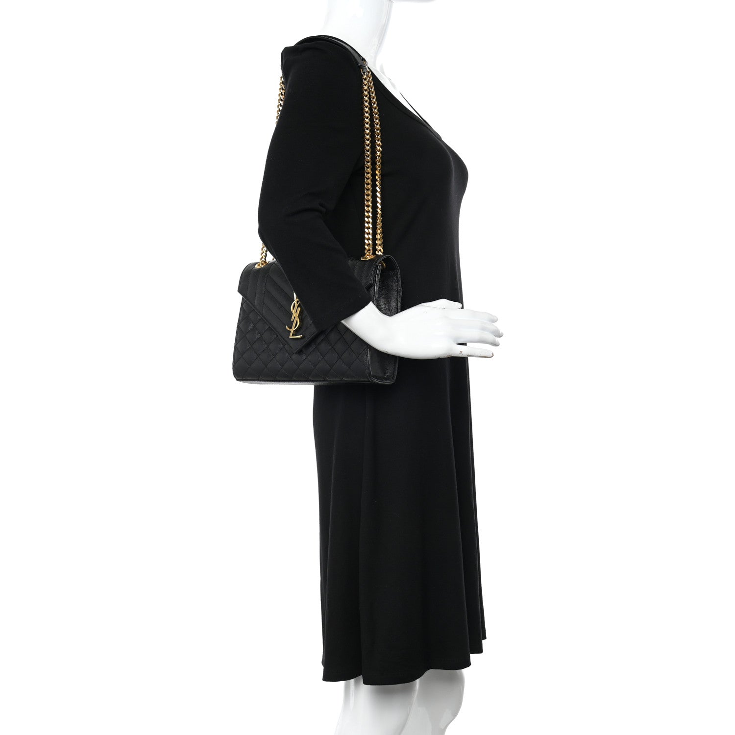 Saint Laurent Grain De Poudre Textured Mixed Matelasse Triquilt Medium Monogram Satchel Black 2 of 10