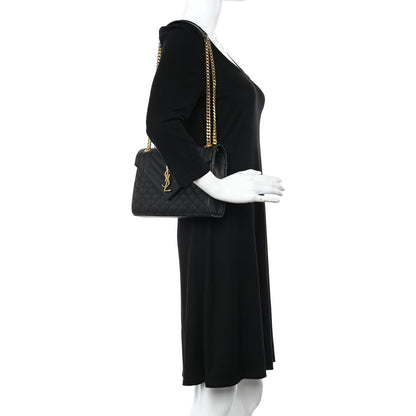 Saint Laurent Grain De Poudre Textured Mixed Matelasse Triquilt Medium Monogram Satchel Black 2 of 10