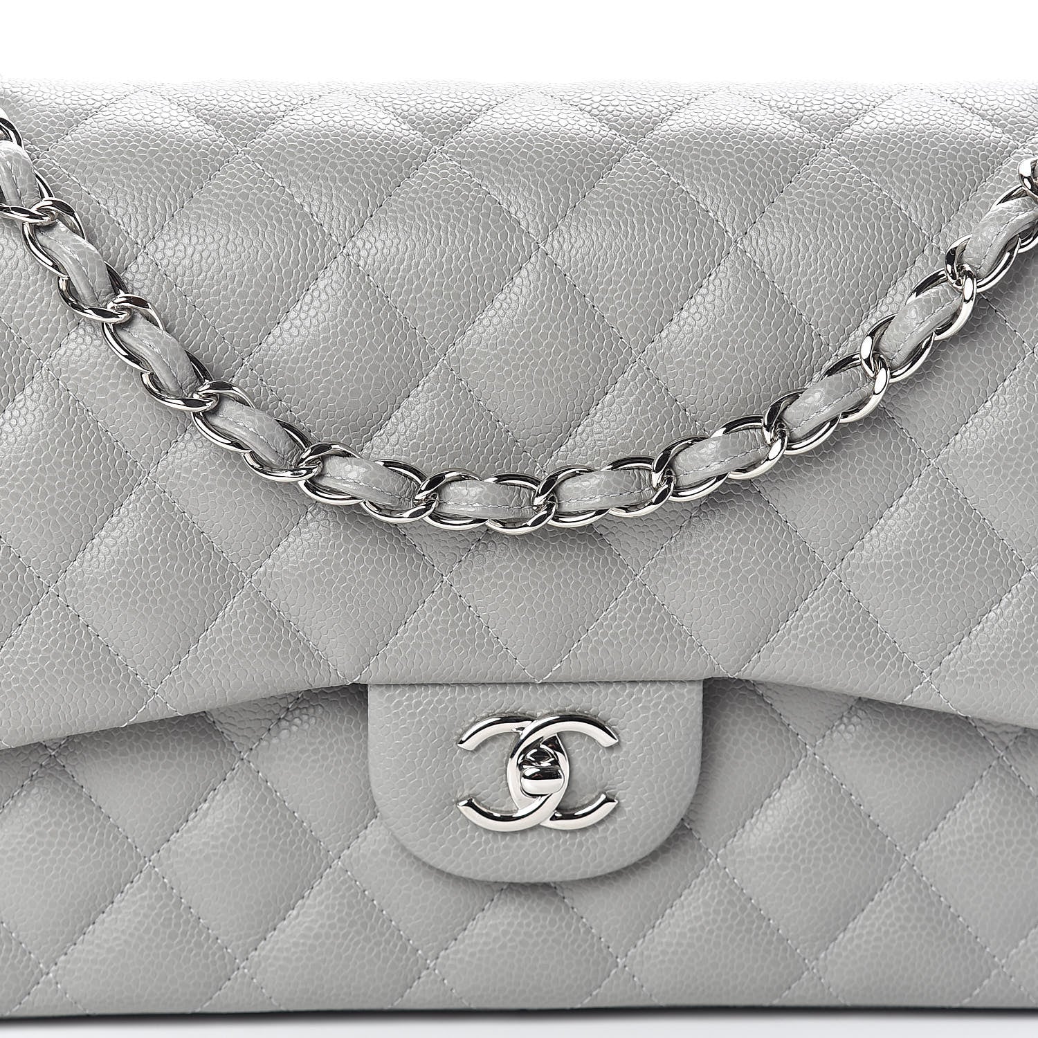 Chanel Caviar Quilted Jumbo Double Flap Light Grey 8 of 11