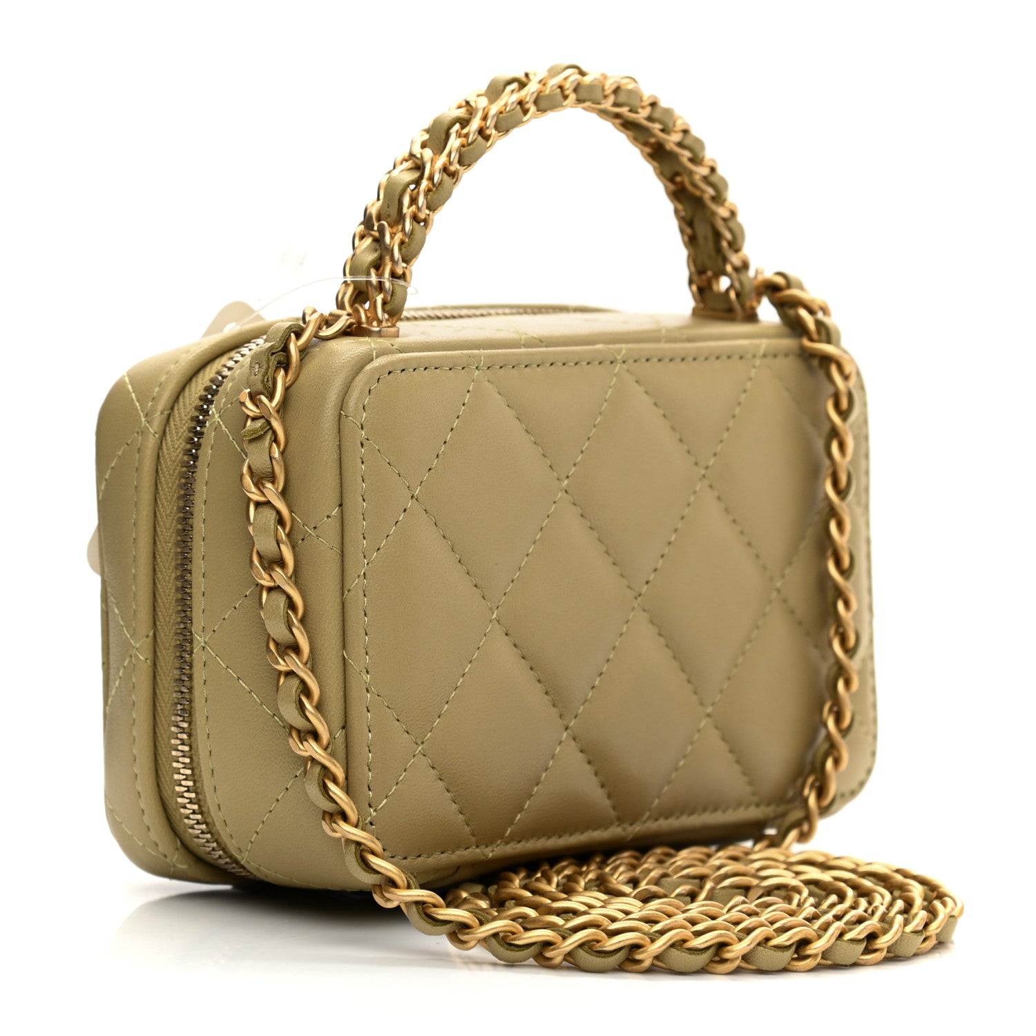 Chanel Lambskin Quilted Chain Top Handle Vanity Case Light Green 2 of 8