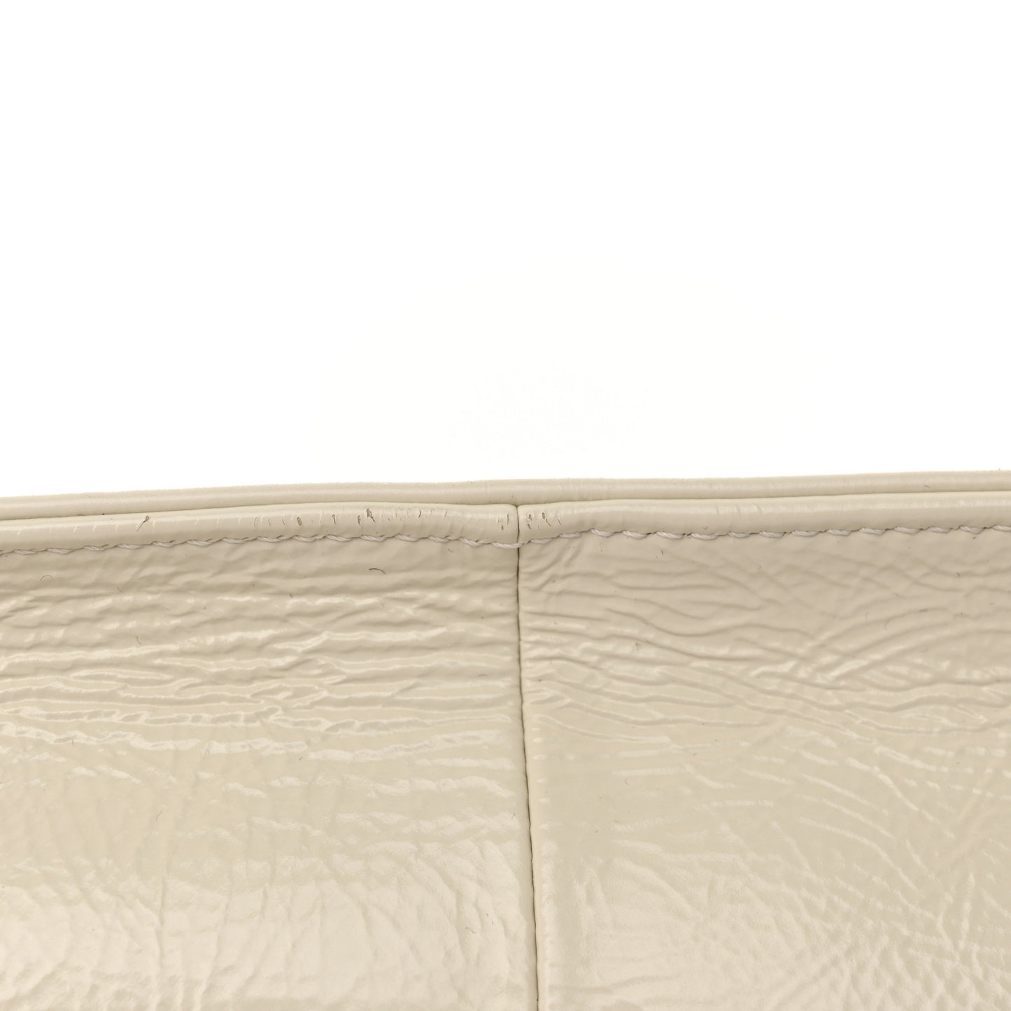 Shiny Aged Calfskin Shopping Bag White