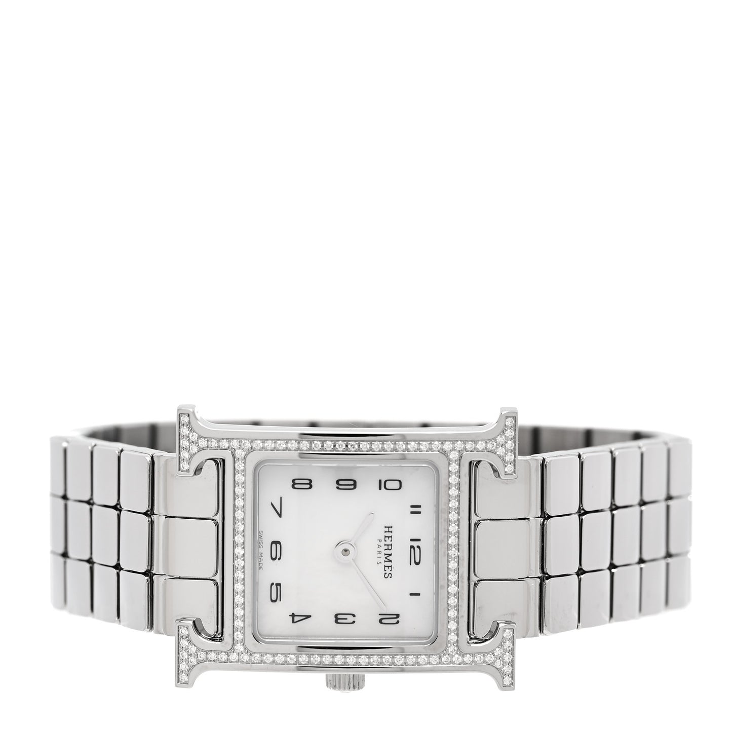 Stainless Steel Diamond Bezel Mother of Pearl 21mm Heure H Hour Quartz Watch
