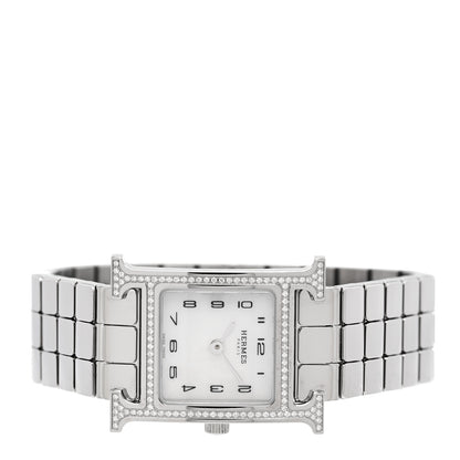 Hermes Stainless Steel Diamond Bezel Mother of Pearl 21mm Heure H Hour Quartz Watch 2 of 5