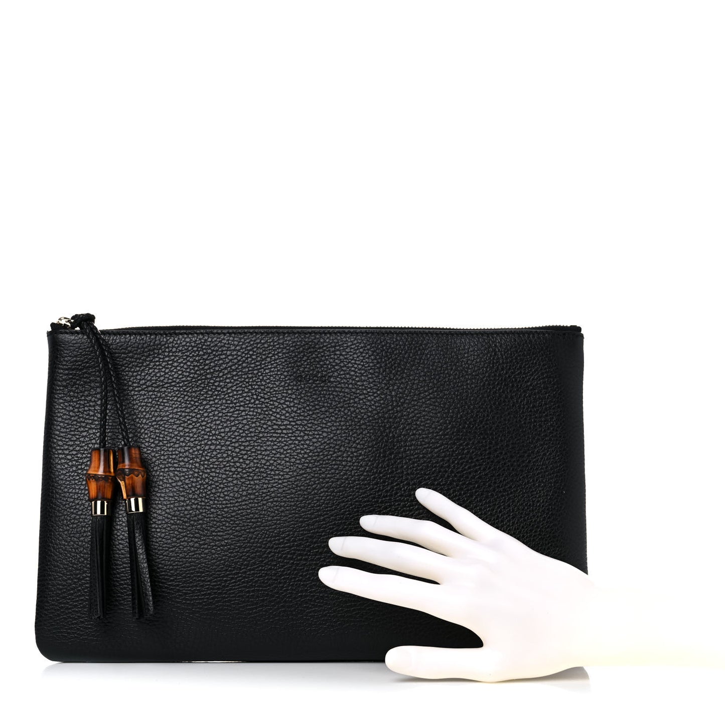 Pebbled Calfskin Large Bamboo Clutch Black
