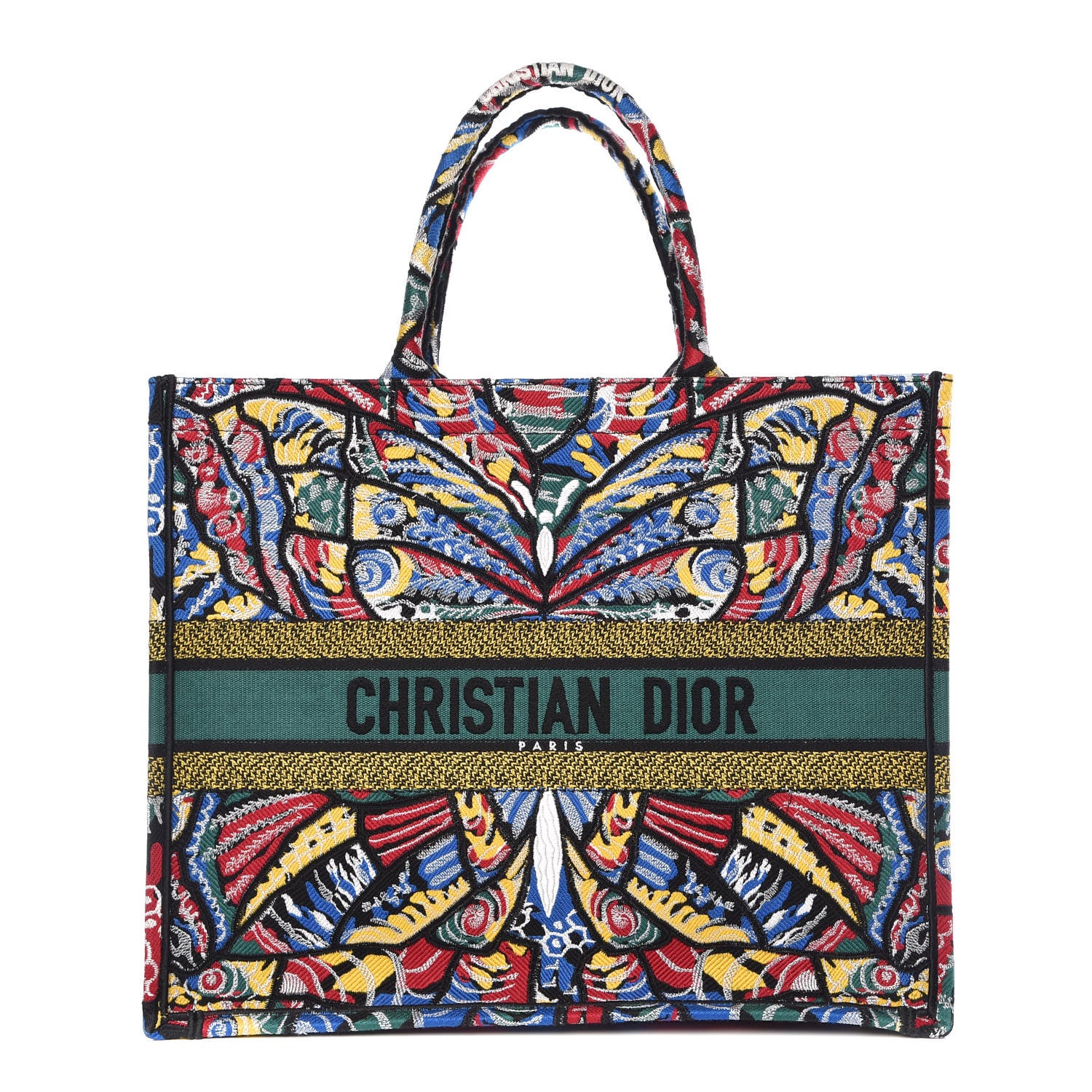 Christian Dior Canvas Embroidered Butterfly Book Tote Black Multicolor 1 of 10