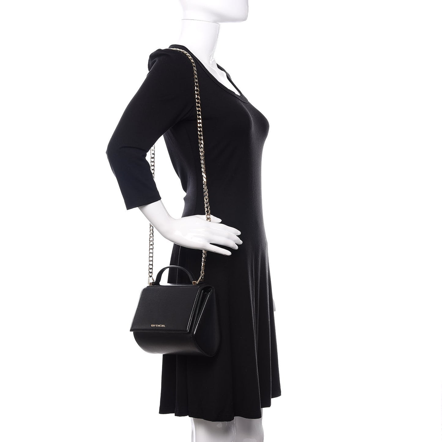 Textured Calfskin Mini Pandora Box Chain Crossbody Bag Black