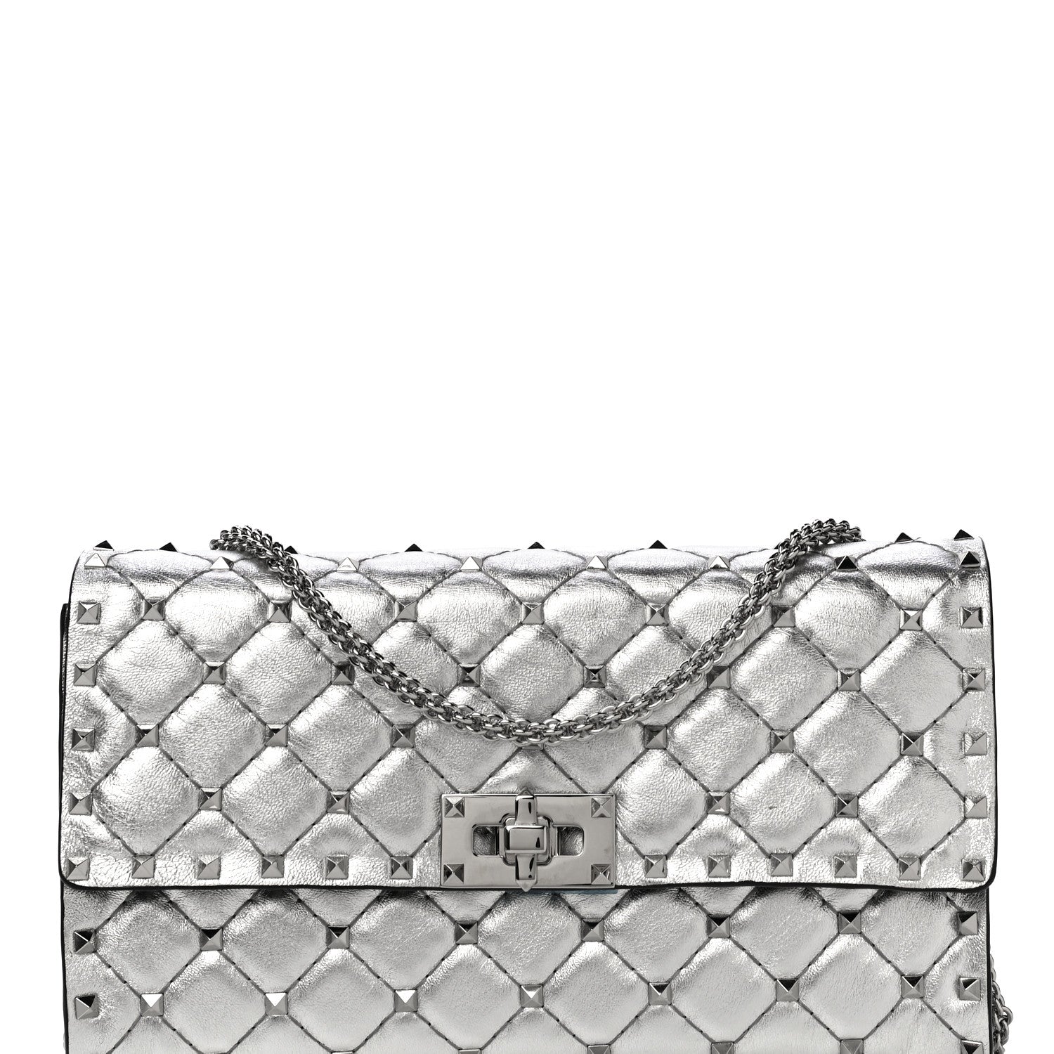 Valentino Garavani Metallic Nappa Rockstud Spike Wallet on Chain Silver 6 of 16