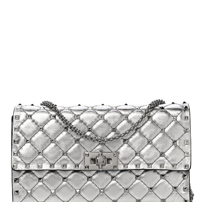 Valentino Garavani Metallic Nappa Rockstud Spike Wallet on Chain Silver 6 of 16