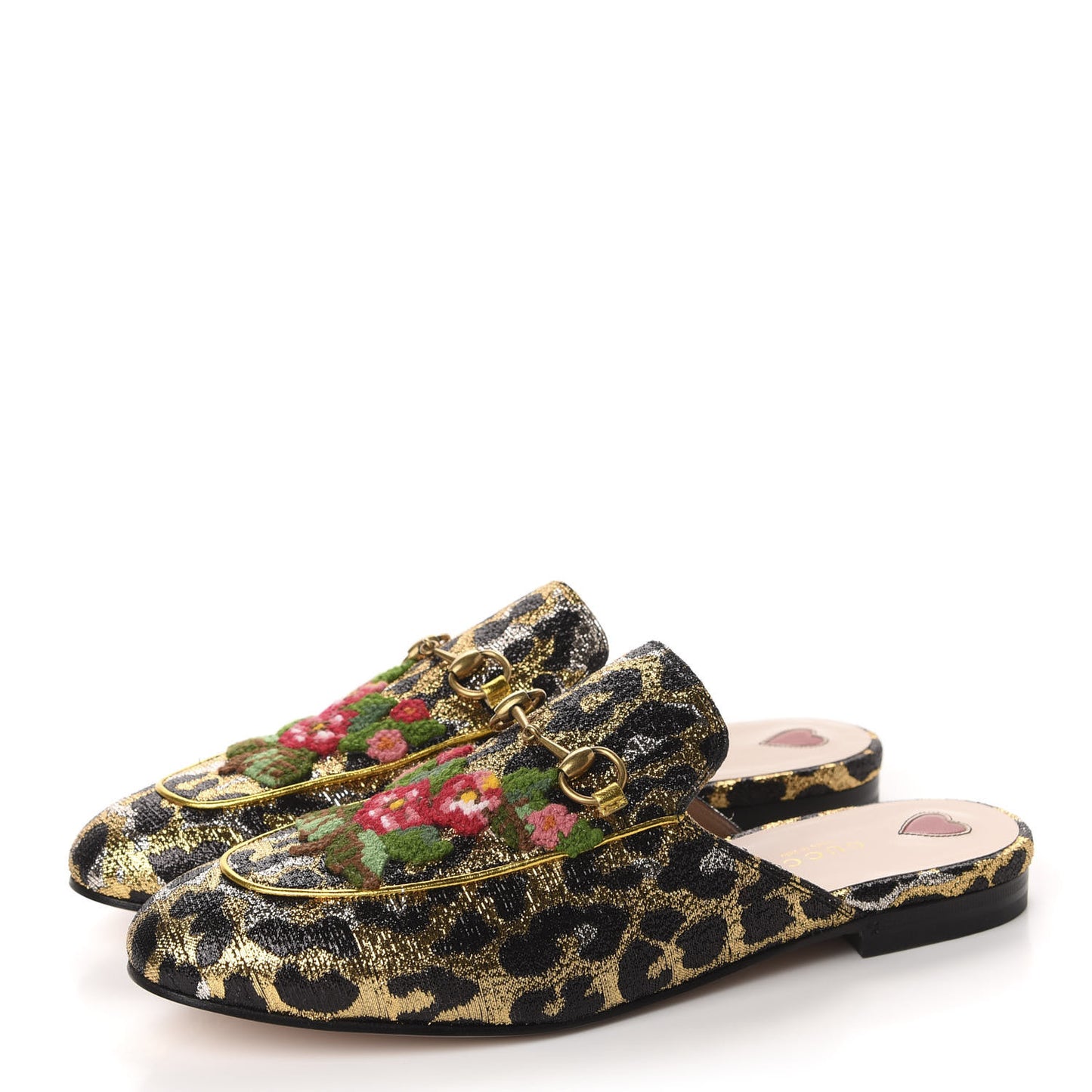 Lurex Jacquard Leopard Embroidered Princetown Slippers 40 Black Gold