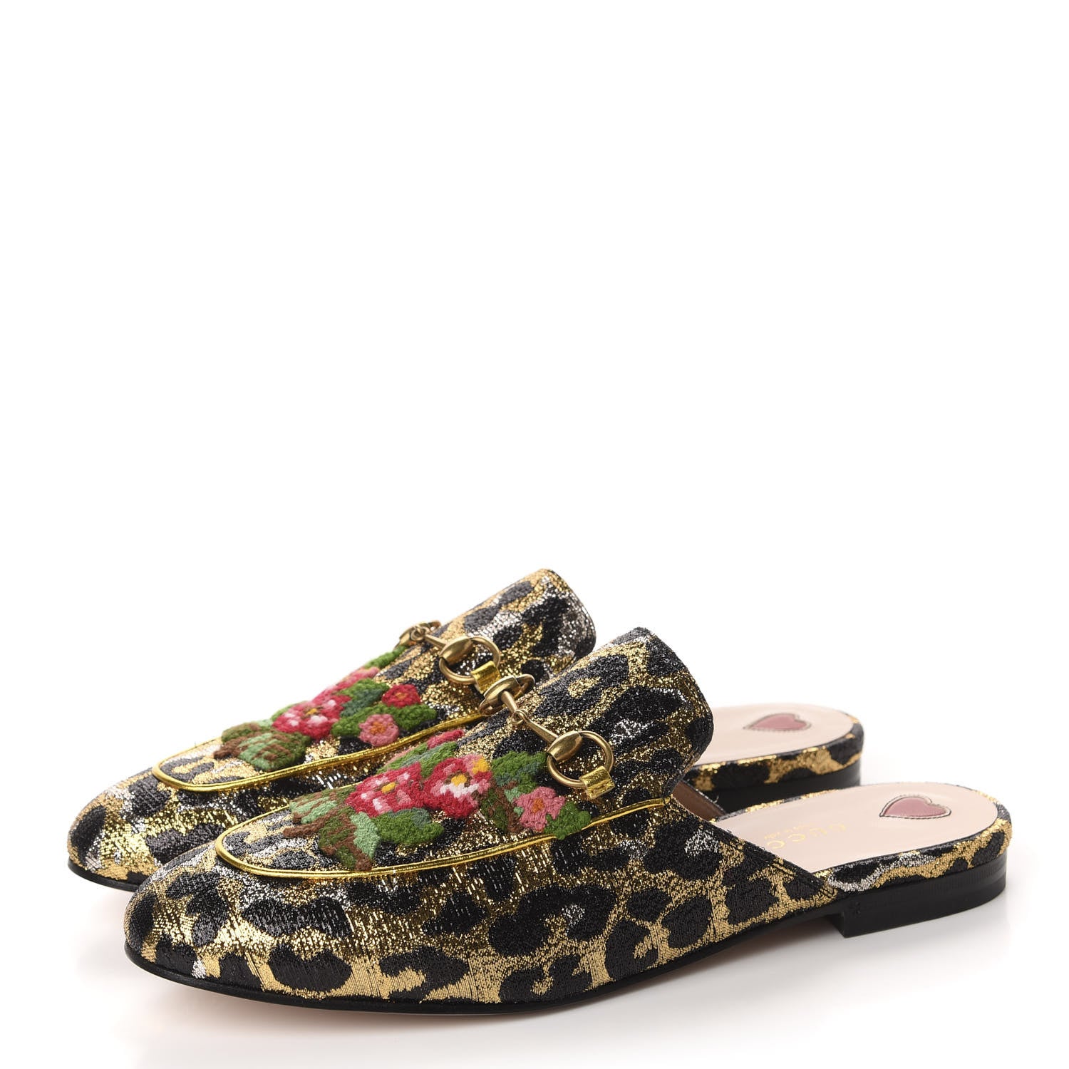 Gucci Lurex Jacquard Leopard Embroidered Princetown Slippers 40 Black Gold 3 of 11