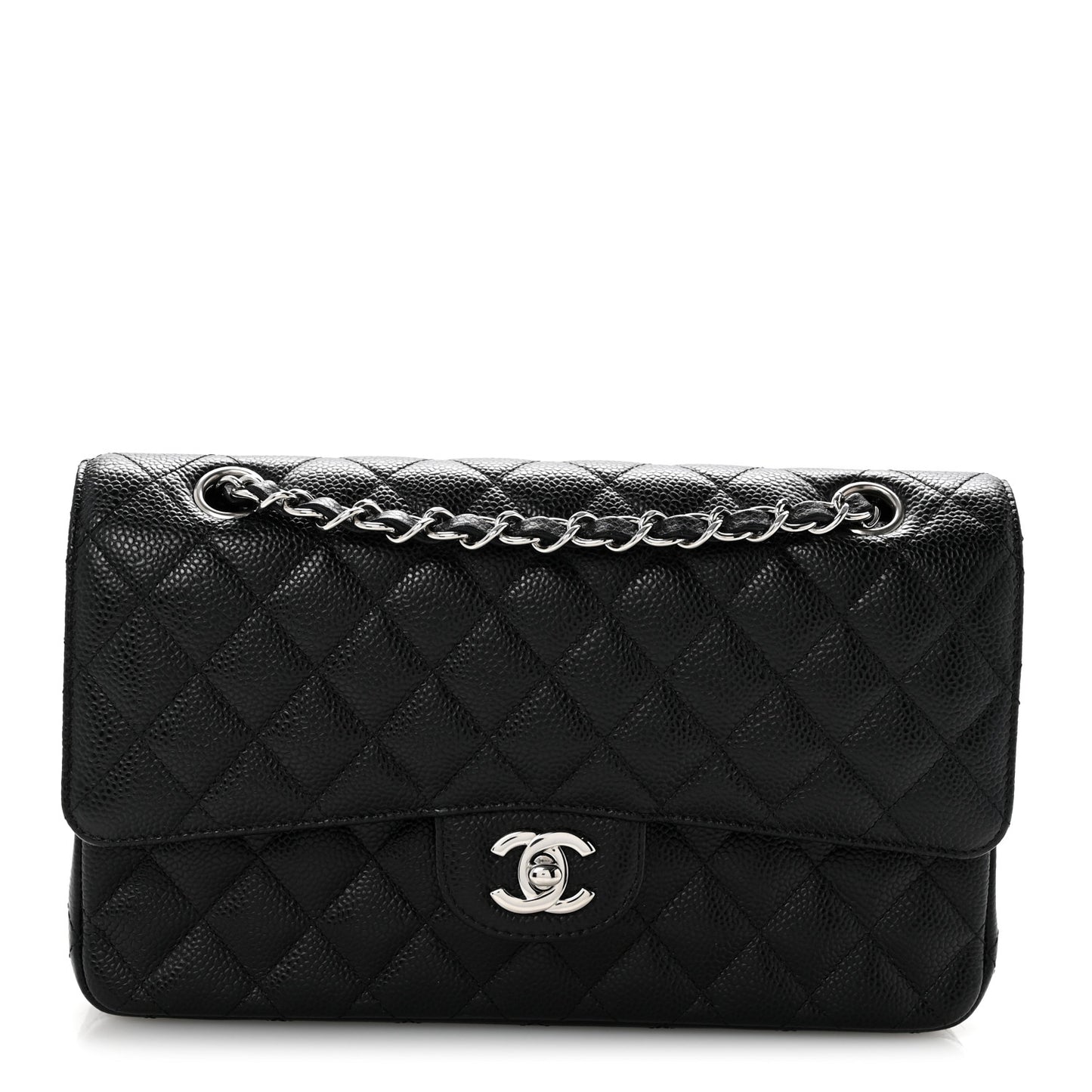 Caviar Quilted Medium Double Flap Black