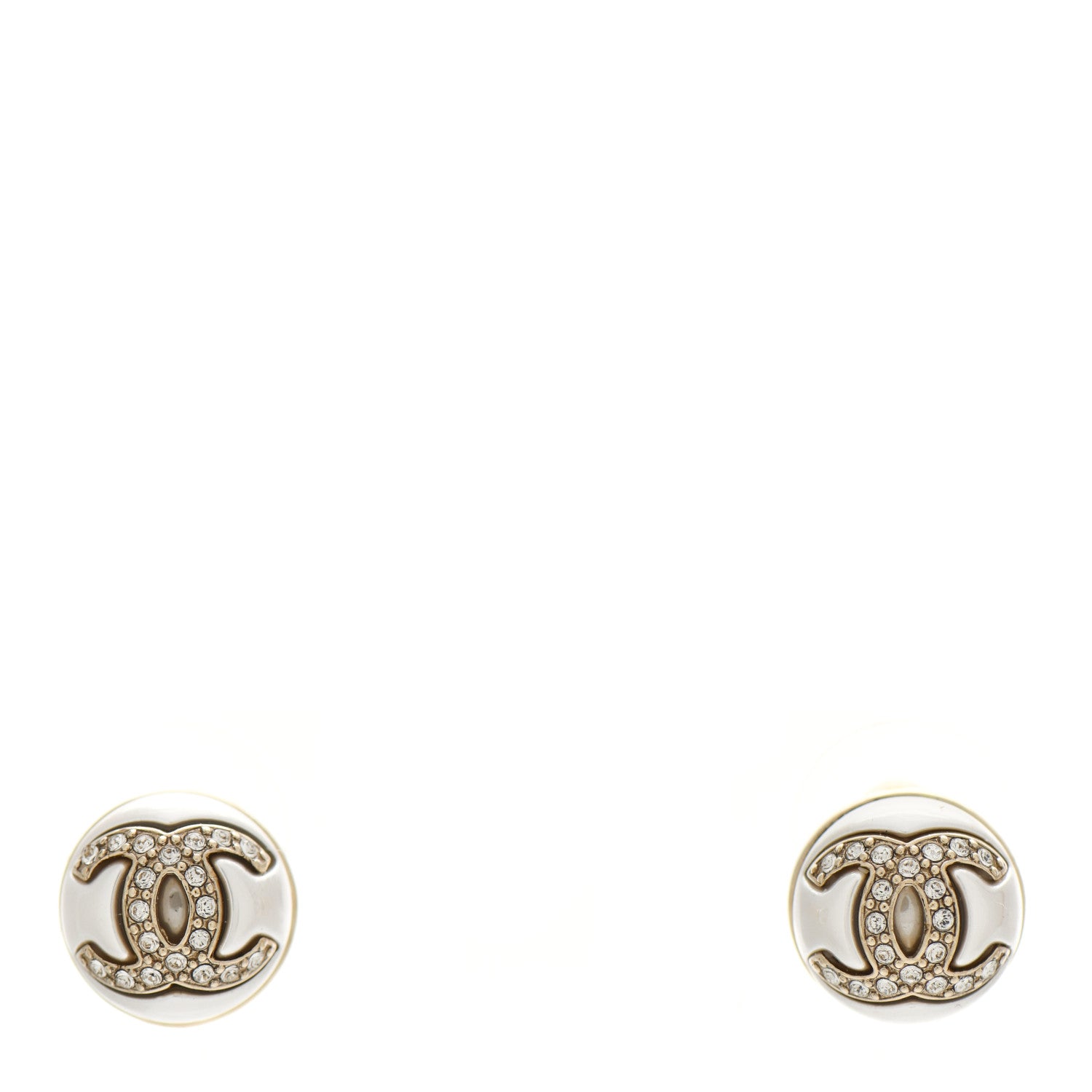 Chanel Pearl Crystal Metal CC Round Earrings Gold 1 of 4