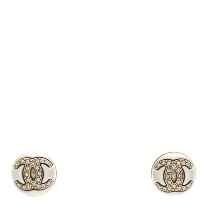 Chanel Pearl Crystal Metal CC Round Earrings Gold 1 of 4