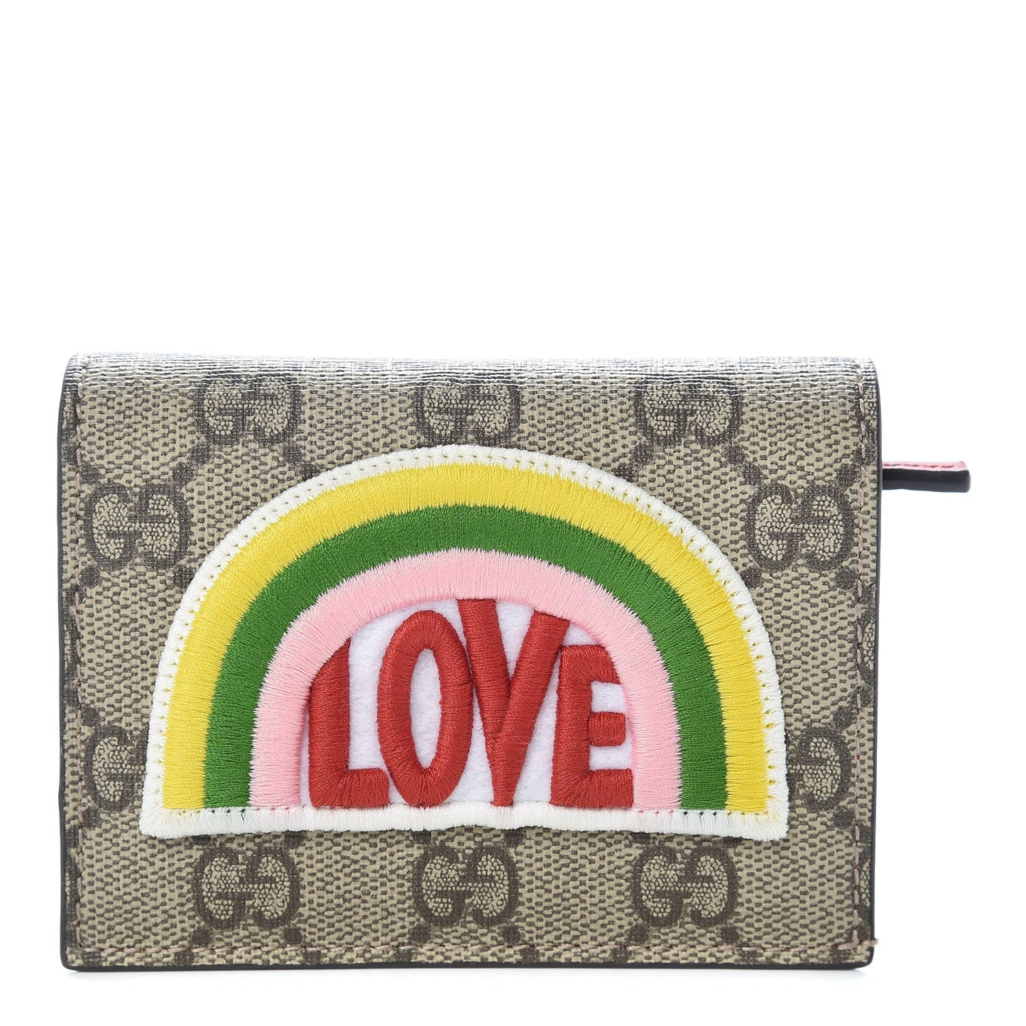 Soft GG Supreme Monogram Rainbow Embroidered Card Case Wallet