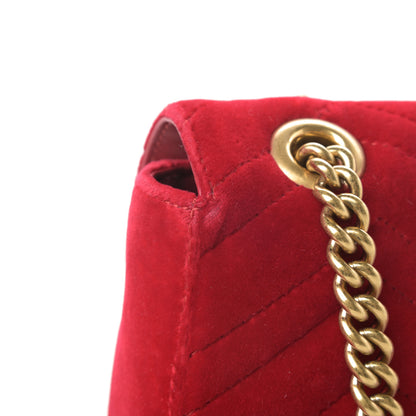 Gucci Velvet Matelasse Mini GG Marmont Shoulder Bag Hibiscus Red 12 of 13