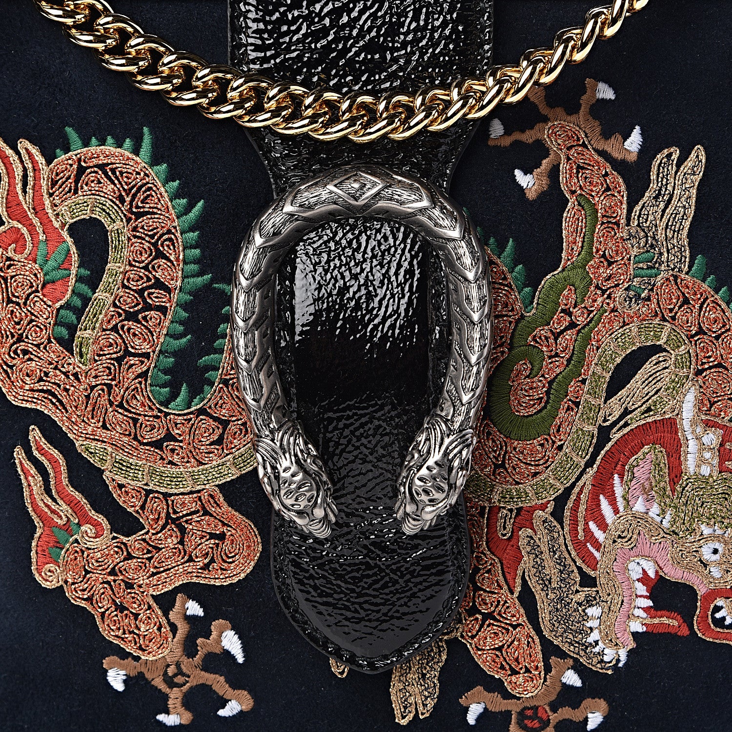 Gucci Suede Patent Dragon Embroidered Medium Dionysus Bucket Bag Dark Blue 10 of 10