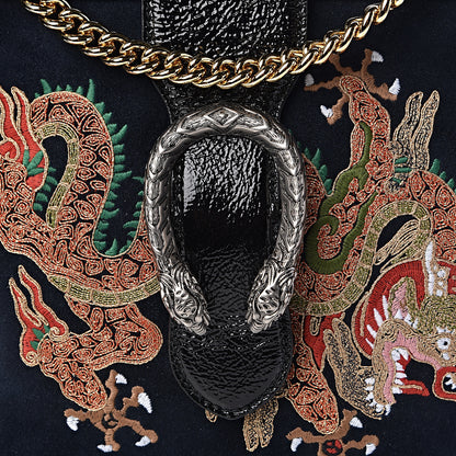Gucci Suede Patent Dragon Embroidered Medium Dionysus Bucket Bag Dark Blue 10 of 10
