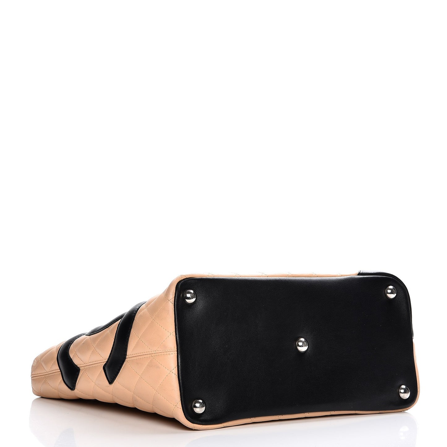 Calfskin Quilted Large Cambon Tote Beige Black