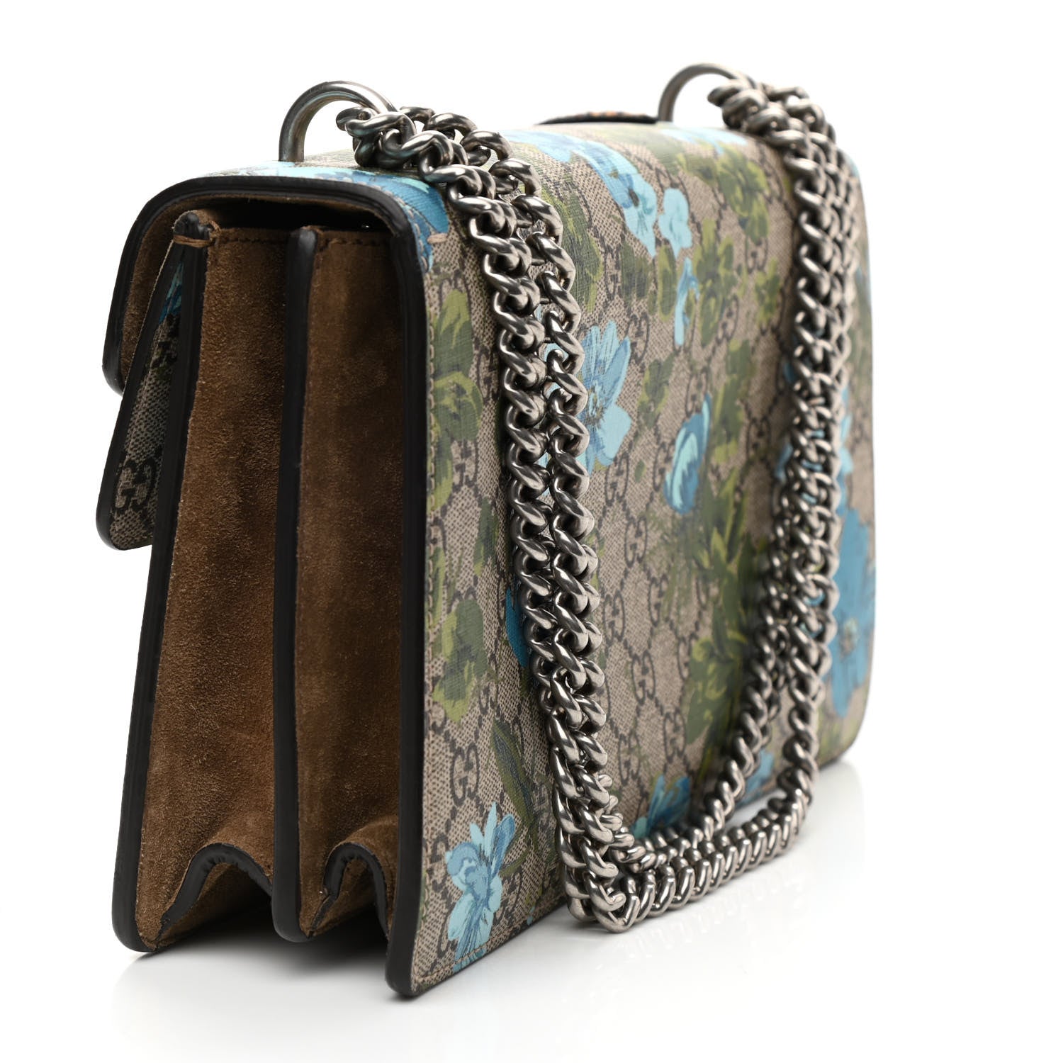 Gucci GG Supreme Monogram Blooms Print Embroidered Small Dionysus Shoulder Bag Blue Taupe 3 of 9