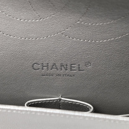 Chanel Metallic Caviar Chevron Quilted Jumbo Double Flap Silver 7 of 12