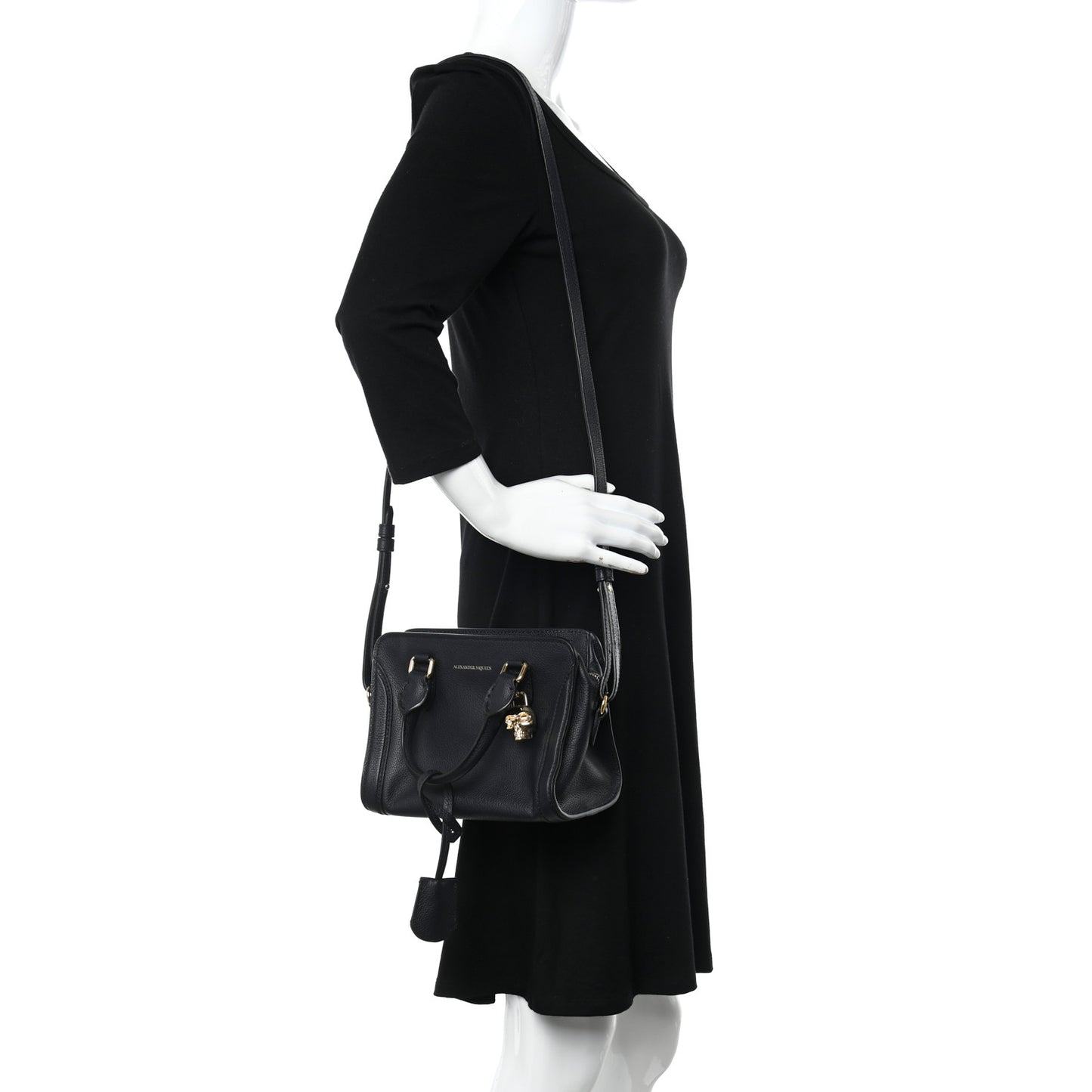 Pebbled Calfskin Mini Padlock Tote Black
