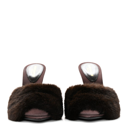 Saint Laurent Faux Fur La 16 Mule Sandals 37.5 Burgundy 2 of 9