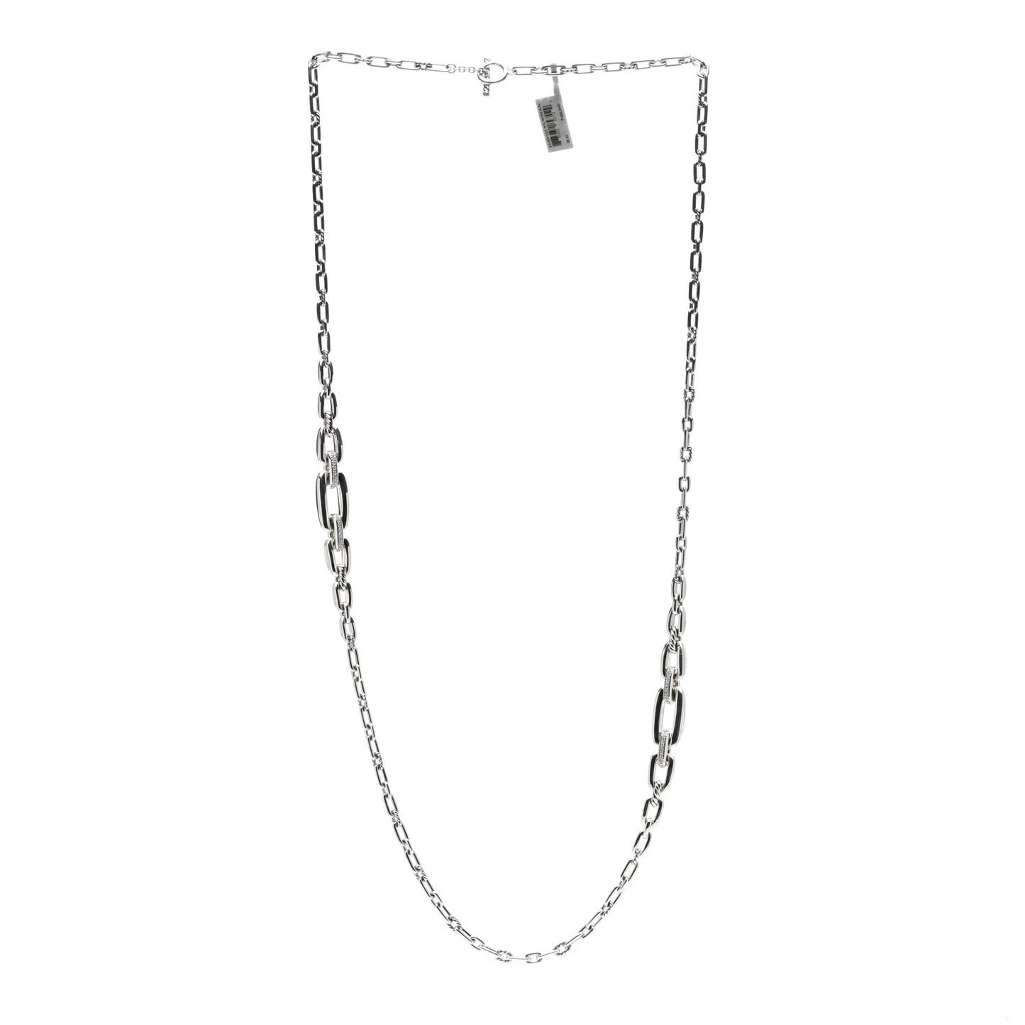 Sterling Silver Diamond Wellesley Long Chain Link Necklace